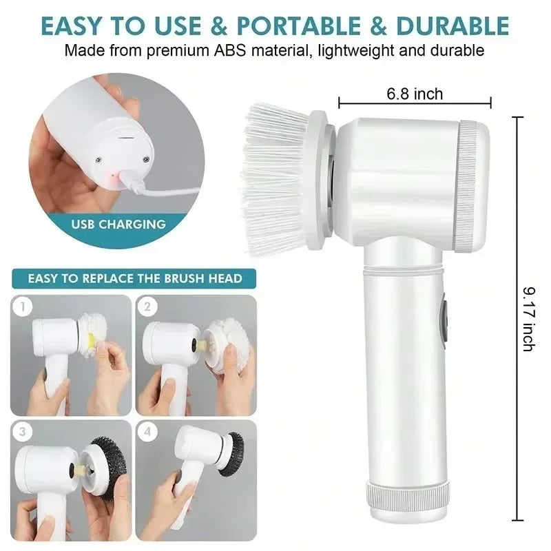 Cordless Electric Spin Scrubber (5-in-one Cleaning Brush)